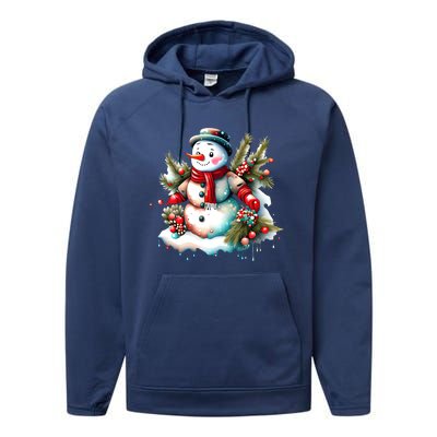 Christmas Vintage Snowman Performance Fleece Hoodie