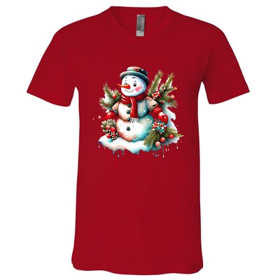 Christmas Vintage Snowman V-Neck T-Shirt