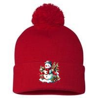 Christmas Vintage Snowman Pom Pom 12in Knit Beanie