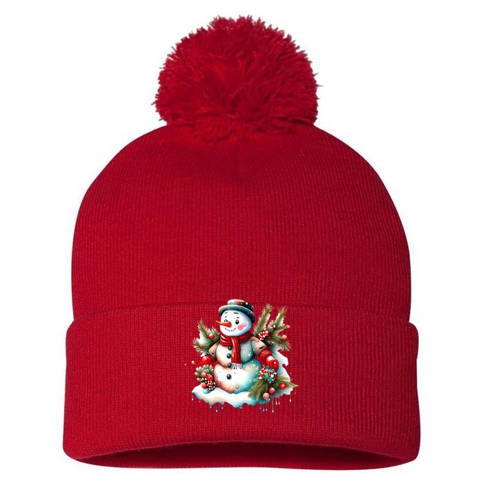 Christmas Vintage Snowman Pom Pom 12in Knit Beanie