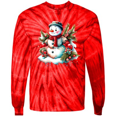 Christmas Vintage Snowman Tie-Dye Long Sleeve Shirt