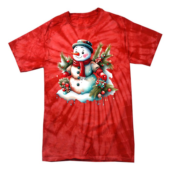 Christmas Vintage Snowman Tie-Dye T-Shirt