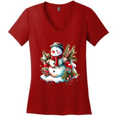 Christmas Vintage Snowman Women's V-Neck T-Shirt