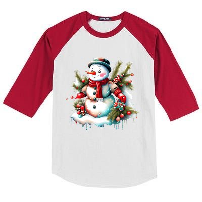 Christmas Vintage Snowman Kids Colorblock Raglan Jersey