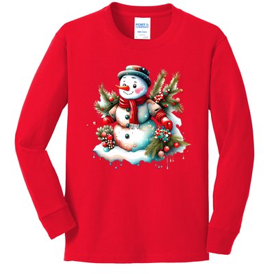 Christmas Vintage Snowman Kids Long Sleeve Shirt