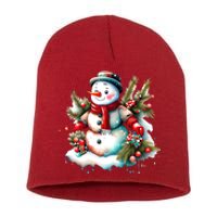 Christmas Vintage Snowman Short Acrylic Beanie