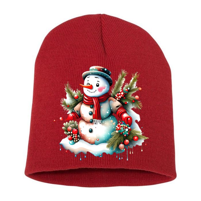 Christmas Vintage Snowman Short Acrylic Beanie