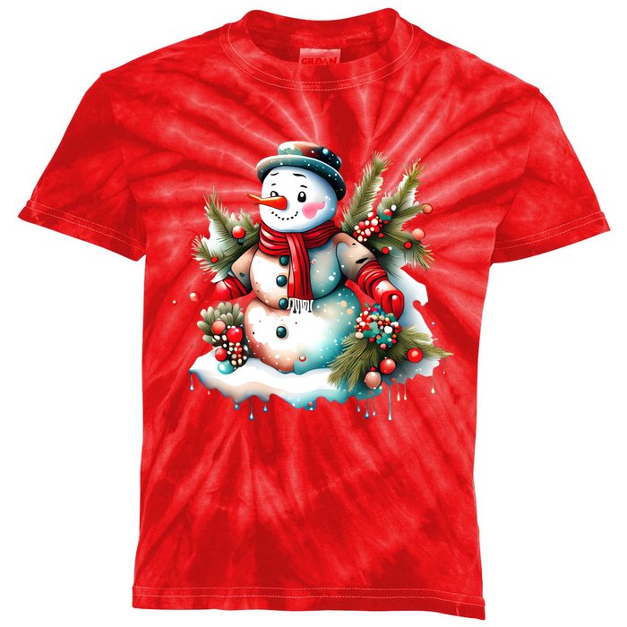 Christmas Vintage Snowman Kids Tie-Dye T-Shirt