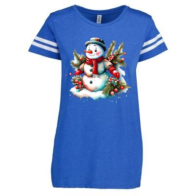 Christmas Vintage Snowman Enza Ladies Jersey Football T-Shirt