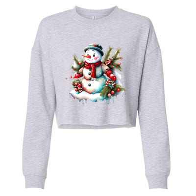 Christmas Vintage Snowman Cropped Pullover Crew