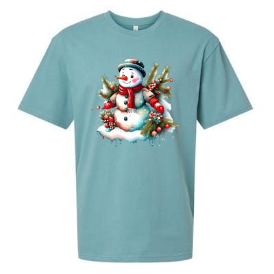 Christmas Vintage Snowman Sueded Cloud Jersey T-Shirt