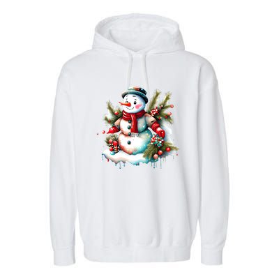 Christmas Vintage Snowman Garment-Dyed Fleece Hoodie