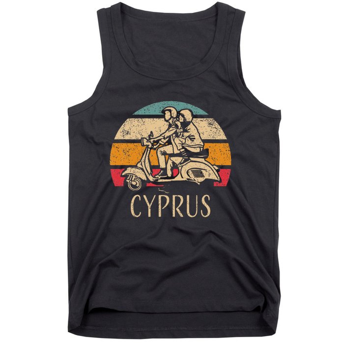 Cyprus Vintage Scooter Retro Sunset Distressed Design Tank Top