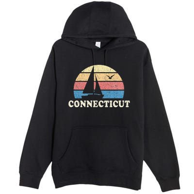 Connecticut Vintage Sailboat 70s Throwback Sunset Premium Pullover Hoodie