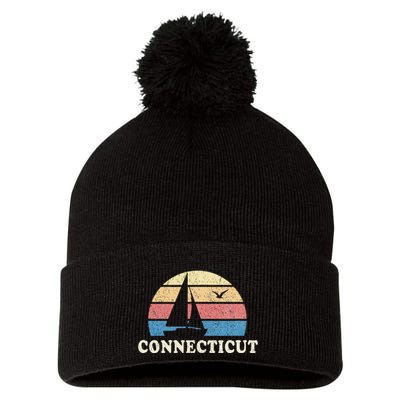 Connecticut Vintage Sailboat 70s Throwback Sunset Pom Pom 12in Knit Beanie