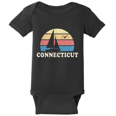 Connecticut Vintage Sailboat 70s Throwback Sunset Baby Bodysuit