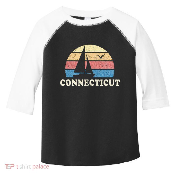 Connecticut Vintage Sailboat 70s Throwback Sunset Toddler Fine Jersey T-Shirt