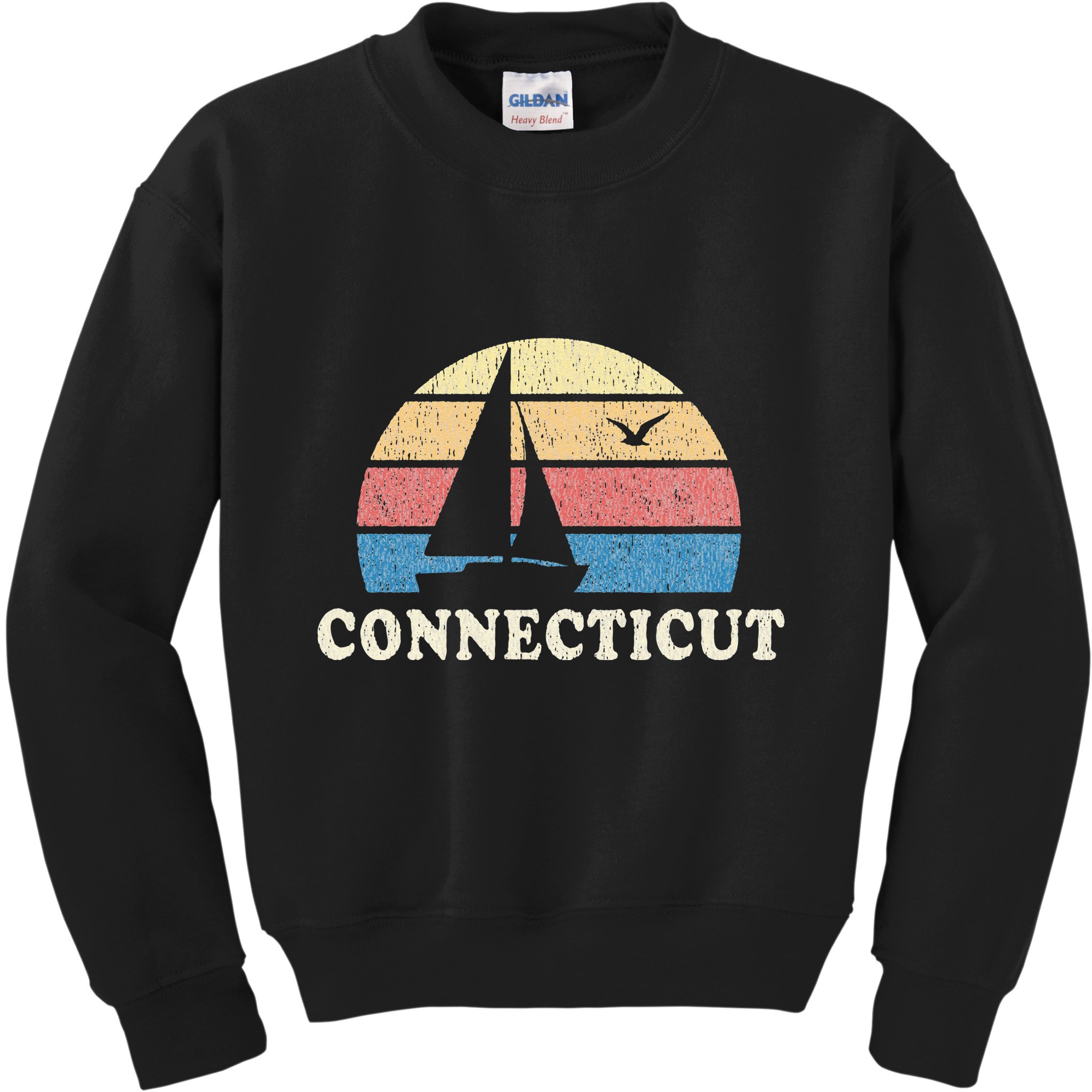 Connecticut Vintage Sailboat 70s Throwback Sunset Kids Sweatshirt