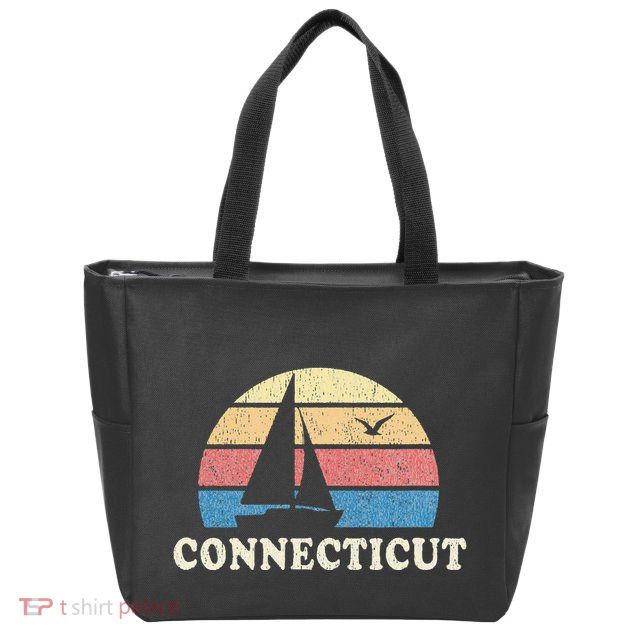 Connecticut Vintage Sailboat 70s Throwback Sunset Zip Tote Bag