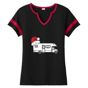 Camping Van Santa Hat Christmas Pajama Cool Gift Ladies Halftime Notch Neck Tee