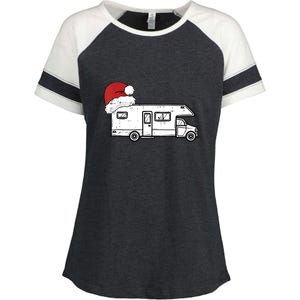 Camping Van Santa Hat Christmas Pajama Cool Gift Enza Ladies Jersey Colorblock Tee