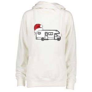 Camping Van Santa Hat Christmas Pajama Cool Gift Womens Funnel Neck Pullover Hood