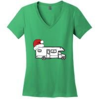 Camping Van Santa Hat Christmas Pajama Cool Gift Women's V-Neck T-Shirt