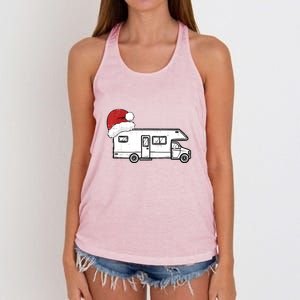 Camping Van Santa Hat Christmas Pajama Cool Gift Women's Knotted Racerback Tank