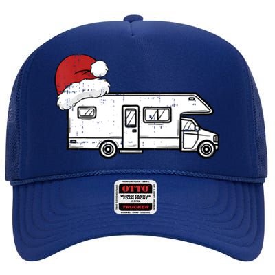 Camping Van Santa Hat Christmas Pajama Cool Gift High Crown Mesh Back Trucker Hat