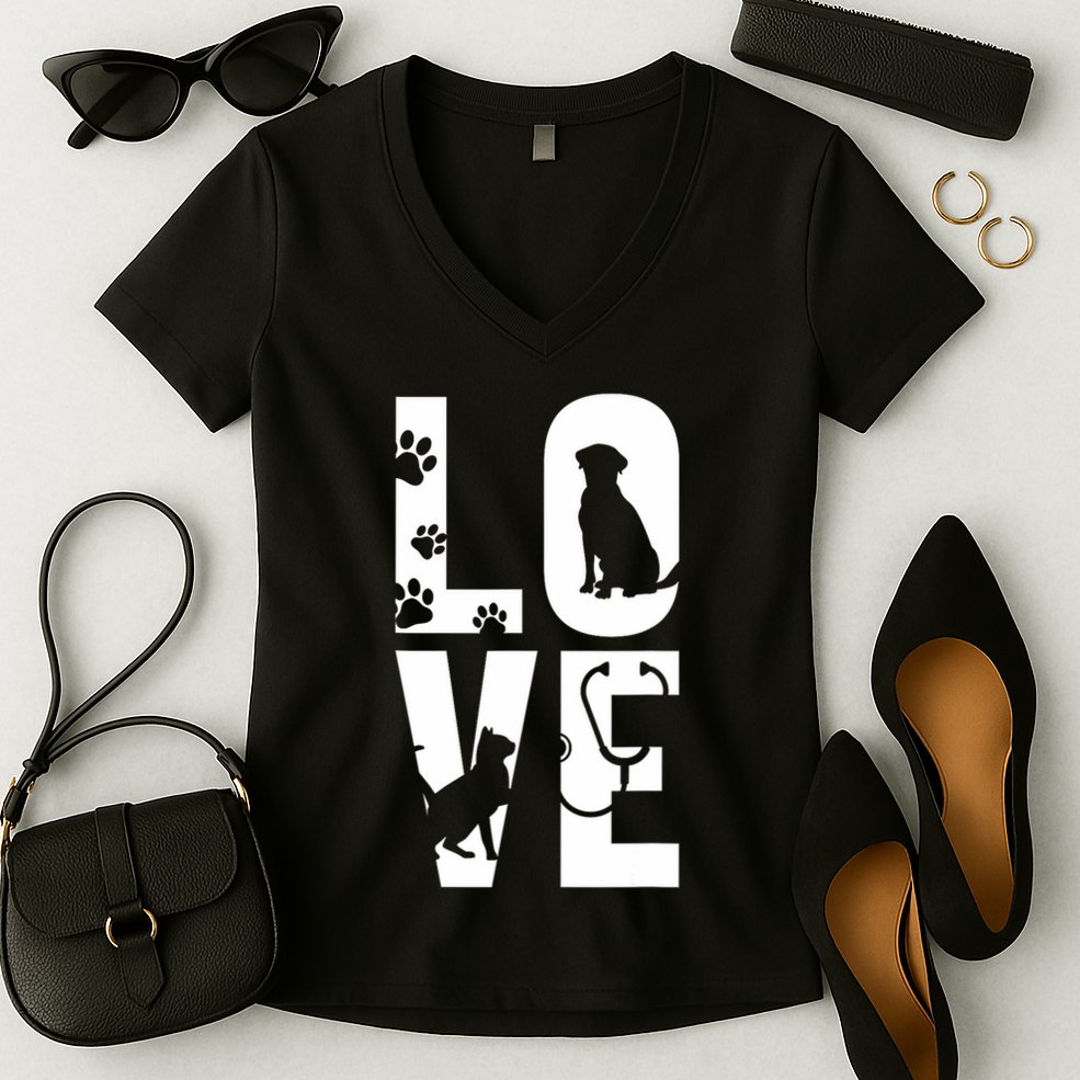 Cute Vet Tech Lvt Love Animals Veterinary Technician Dog Cat Women's V-Neck T-Shirt