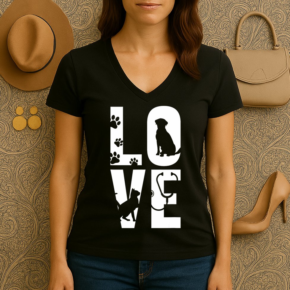 Cute Vet Tech Lvt Love Animals Veterinary Technician Dog Cat Women's V-Neck T-Shirt