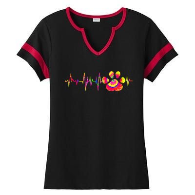 Cute Veterinarian Tie Dye Paw Print Heartbeat Vet Tech Cool Gift Ladies Halftime Notch Neck Tee