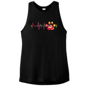 Cute Veterinarian Tie Dye Paw Print Heartbeat Vet Tech Cool Gift Ladies PosiCharge Tri-Blend Wicking Tank