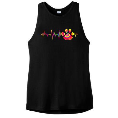 Cute Veterinarian Tie Dye Paw Print Heartbeat Vet Tech Cool Gift Ladies PosiCharge Tri-Blend Wicking Tank