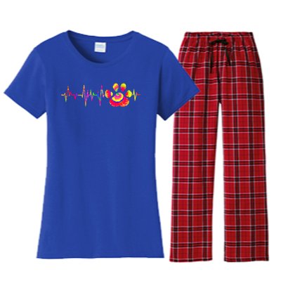 Cute Veterinarian Tie Dye Paw Print Heartbeat Vet Tech Cool Gift Women's Flannel Pajama Set