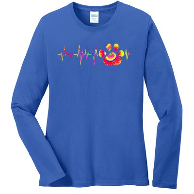 Cute Veterinarian Tie Dye Paw Print Heartbeat Vet Tech Cool Gift Ladies Long Sleeve Shirt