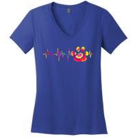 Cute Veterinarian Tie Dye Paw Print Heartbeat Vet Tech Cool Gift Women's V-Neck T-Shirt