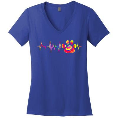 Cute Veterinarian Tie Dye Paw Print Heartbeat Vet Tech Cool Gift Women's V-Neck T-Shirt