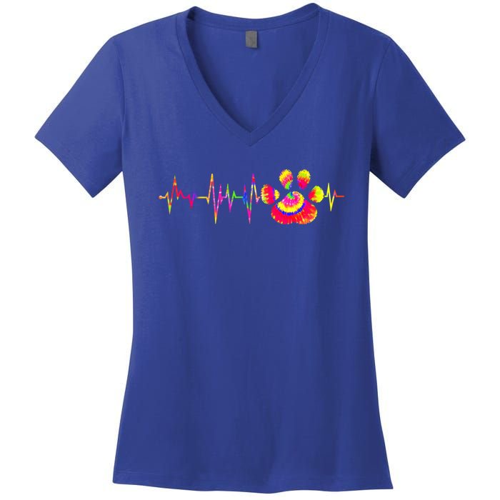 Cute Veterinarian Tie Dye Paw Print Heartbeat Vet Tech Cool Gift Women's V-Neck T-Shirt