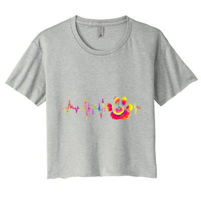 Cute Veterinarian Tie Dye Paw Print Heartbeat Vet Tech Cool Gift Women's Crop Top Tee