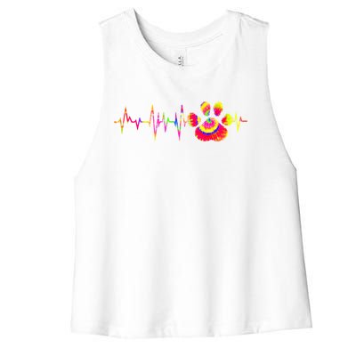 Cute Veterinarian Tie Dye Paw Print Heartbeat Vet Tech Cool Gift Women's Racerback Cropped Tank