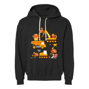 Construction Vehicle Thanksgiving Truck Turkey Garment-Dyed Fleece Hoodie