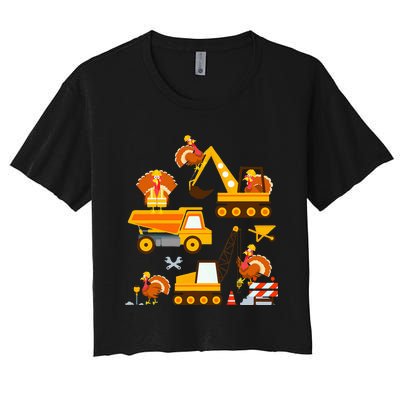 Construction Vehicle Thanksgiving Truck Turkey Women's Crop Top Tee