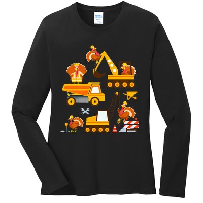 Construction Vehicle Thanksgiving Truck Turkey Ladies Long Sleeve Shirt