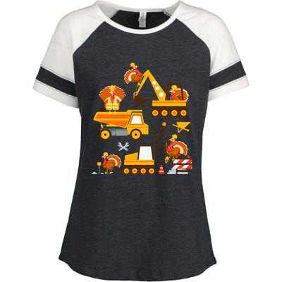 Construction Vehicle Thanksgiving Truck Turkey Enza Ladies Jersey Colorblock Tee