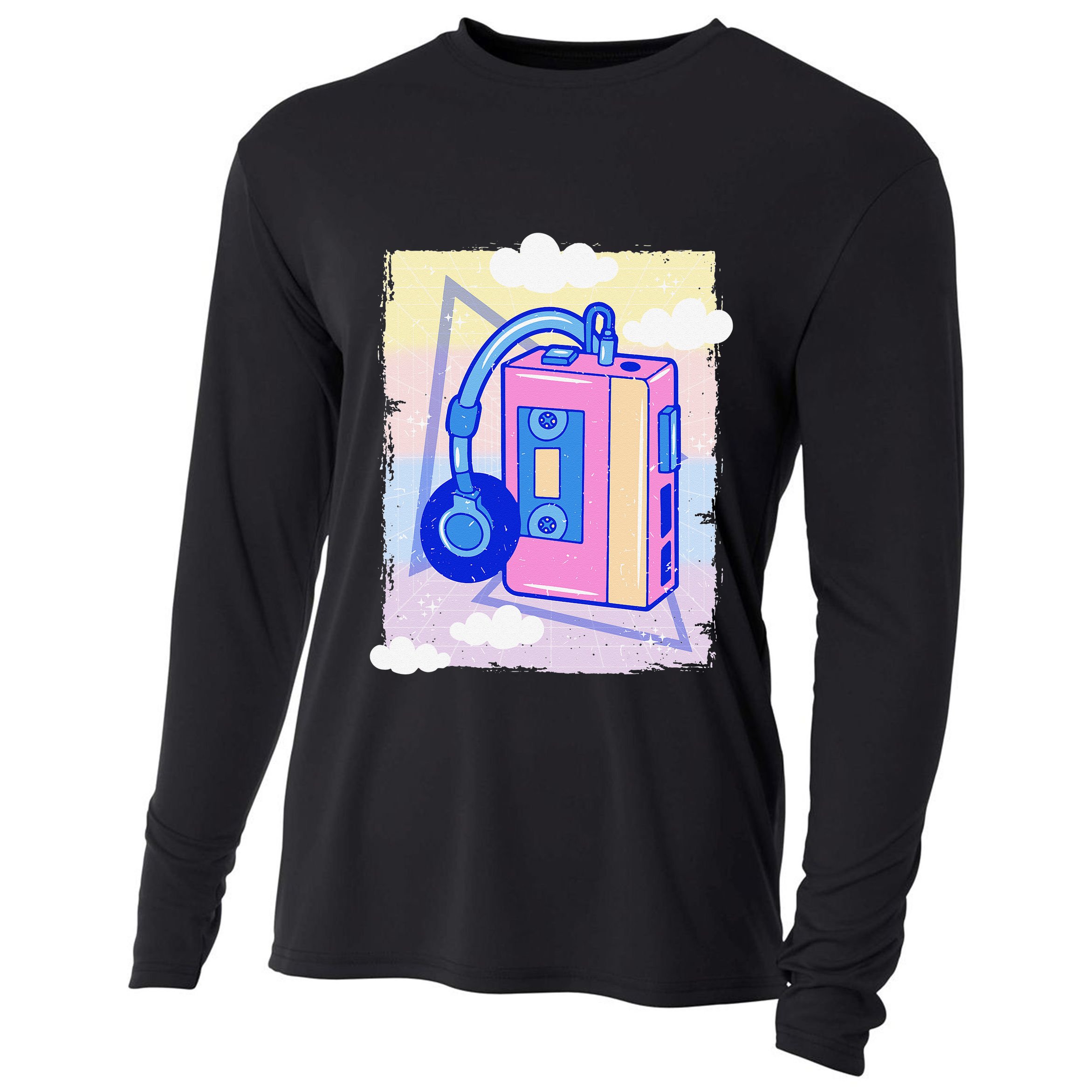 Cassette Vaporwave Tape Retro Vintage 70's 80's 90's Music Cooling Performance Long Sleeve Crew