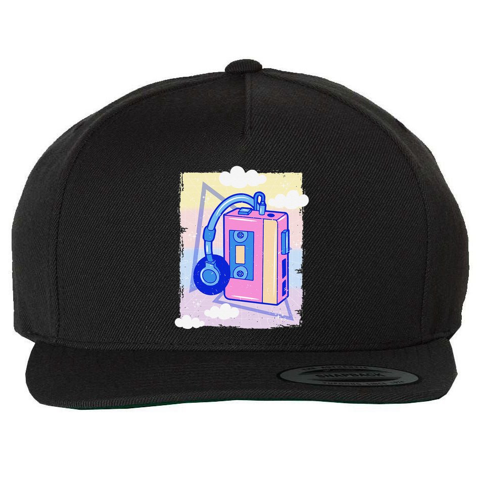 Cassette Vaporwave Tape Retro Vintage 70's 80's 90's Music Wool Snapback Cap