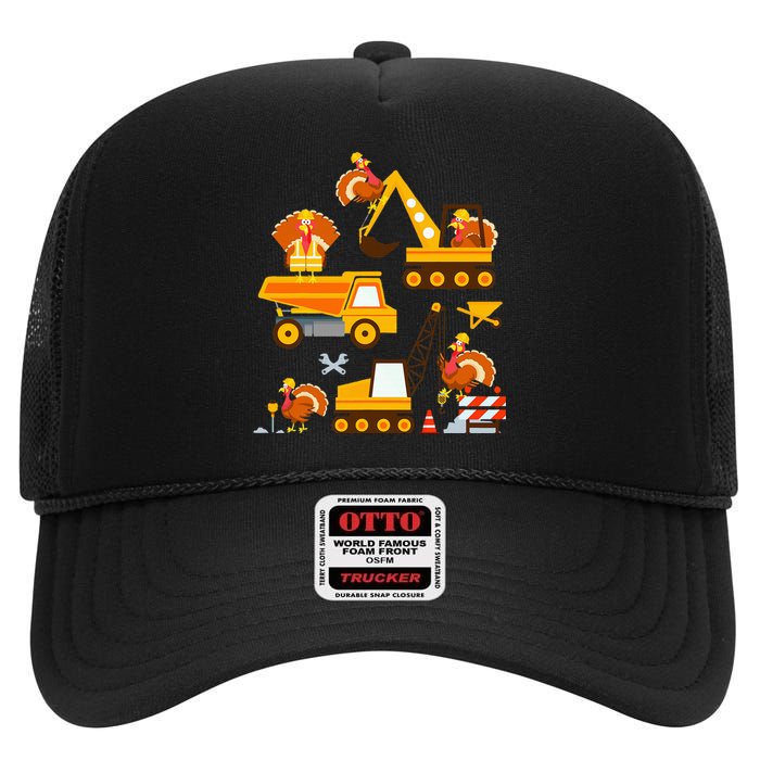 Construction Vehicle Thanksgiving Truck Turkey High Crown Mesh Back Trucker Hat