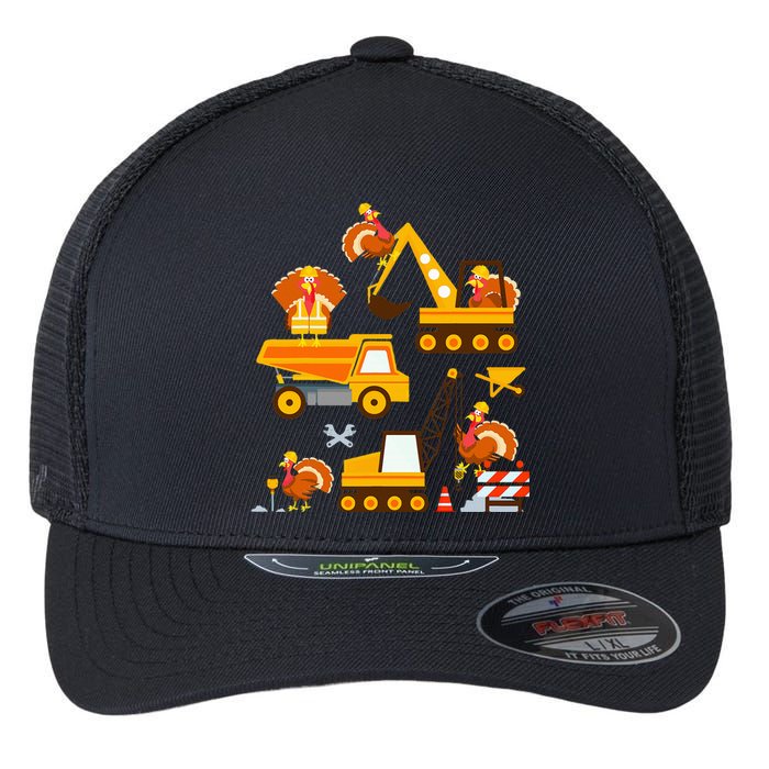 Construction Vehicle Thanksgiving Truck Turkey Flexfit Unipanel Trucker Cap