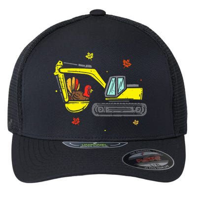 Construction Vehicle Thanksgiving Truck Turkey Flexfit Unipanel Trucker Cap